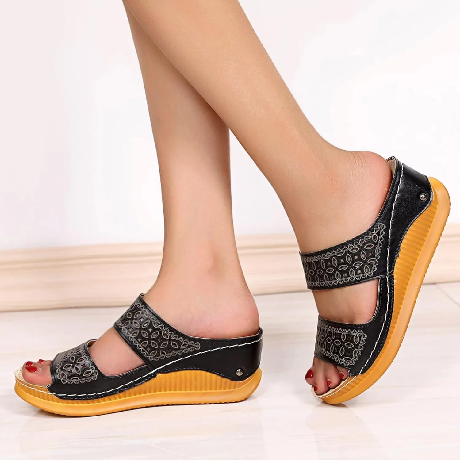 Women's Fashion Slide Sandal And Sandals Fashion Roman Toe Slippers Summer With Hollow Slope Ladies Spring Women's