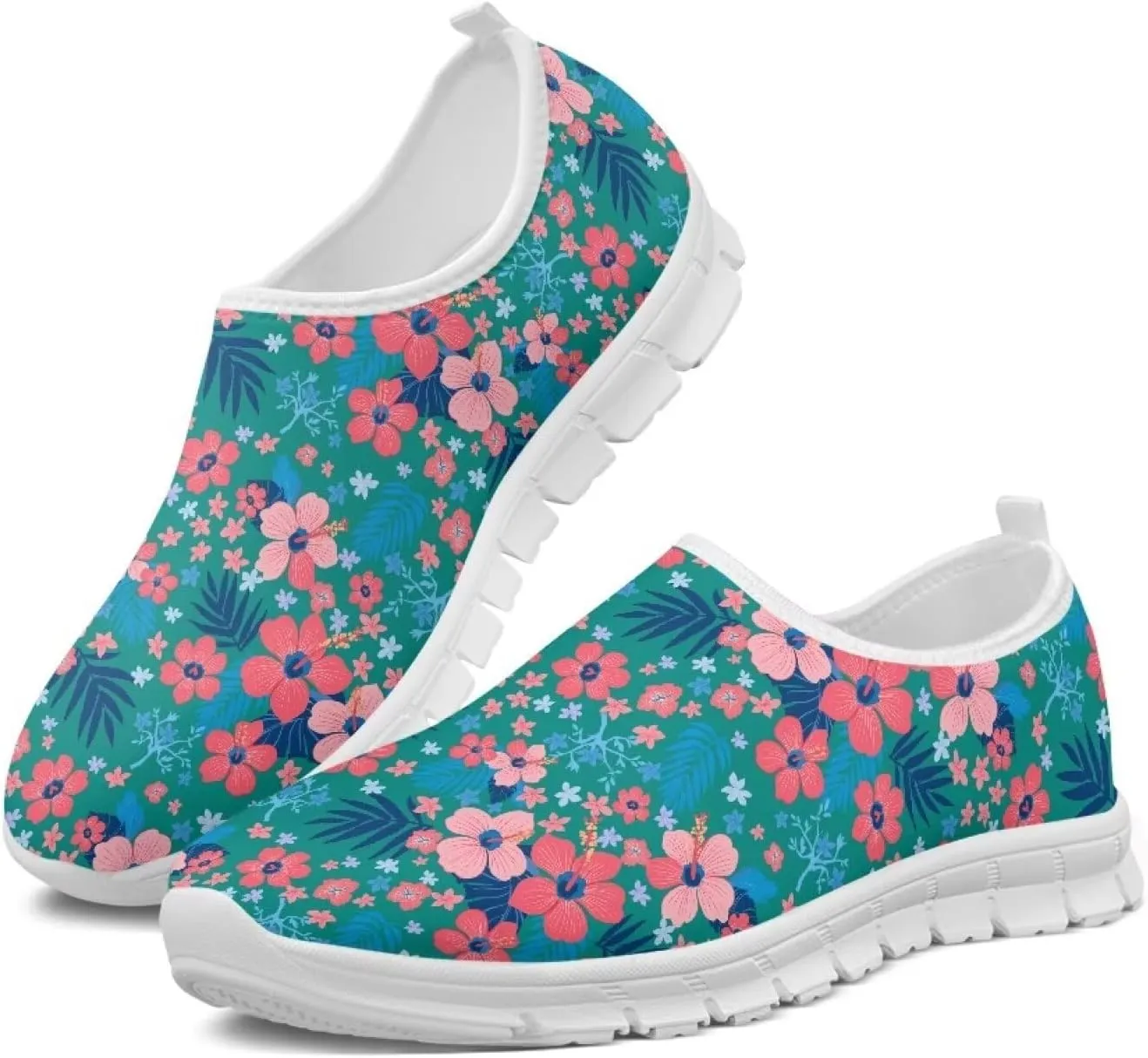 Women's Floral Print Sneaker Casual Low-Top Comfortable Outdoor Shoes Breathable Slip On Anti-Skid Tennis Sneaker for Ladies US 5.5-11.5