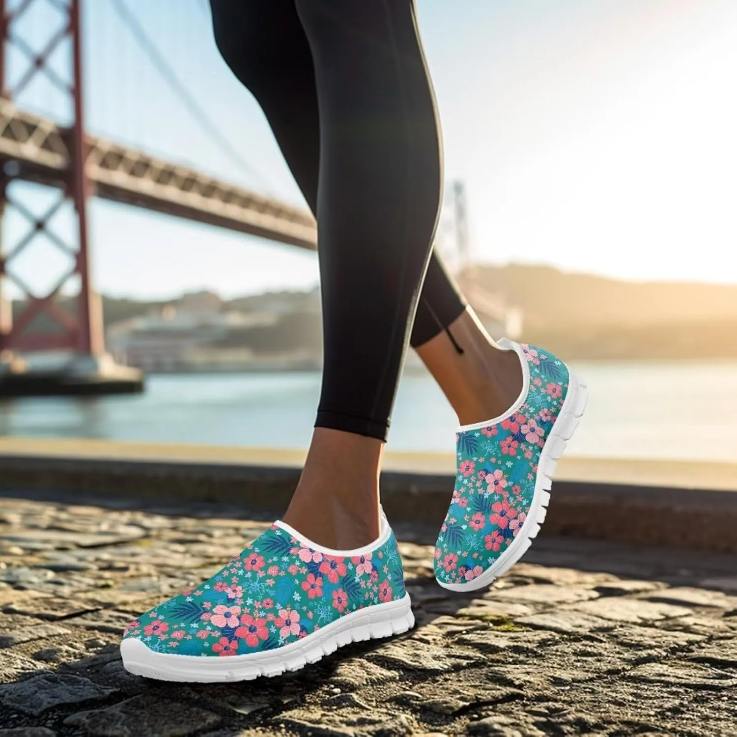 Women's Floral Print Sneaker Casual Low-Top Comfortable Outdoor Shoes Breathable Slip On Anti-Skid Tennis Sneaker for Ladies US 5.5-11.5