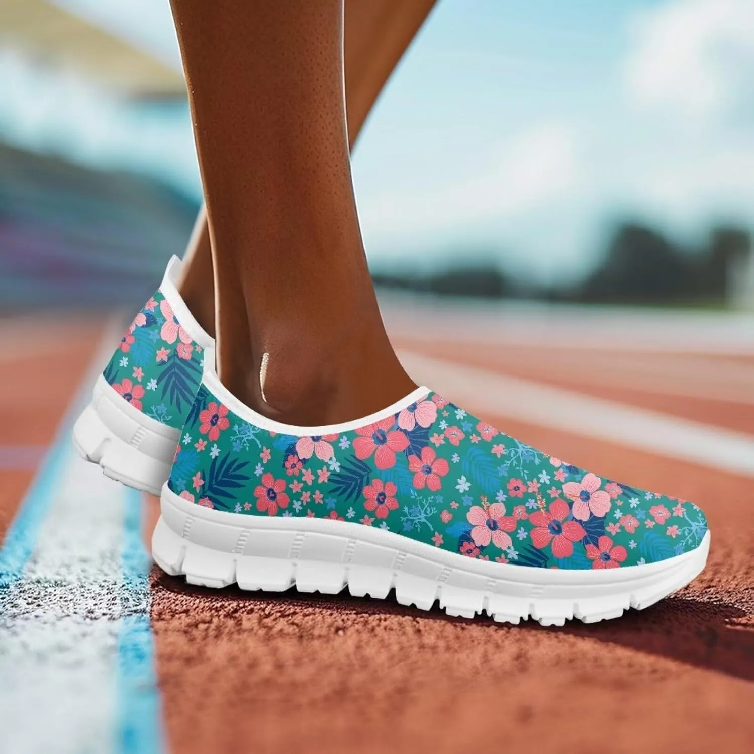 Women's Floral Print Sneaker Casual Low-Top Comfortable Outdoor Shoes Breathable Slip On Anti-Skid Tennis Sneaker for Ladies US 5.5-11.5