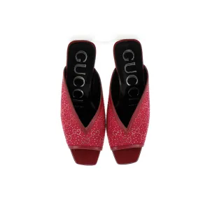 Women's Heeled Mule Sandals Crystal GG Embellished Canvas