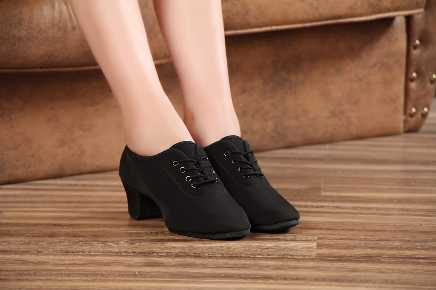 Women's lace-up Latin Dance Shoes Ballroom Modern Jazz Dance Practice Performance Shoes with Closed Toes,Model NJB