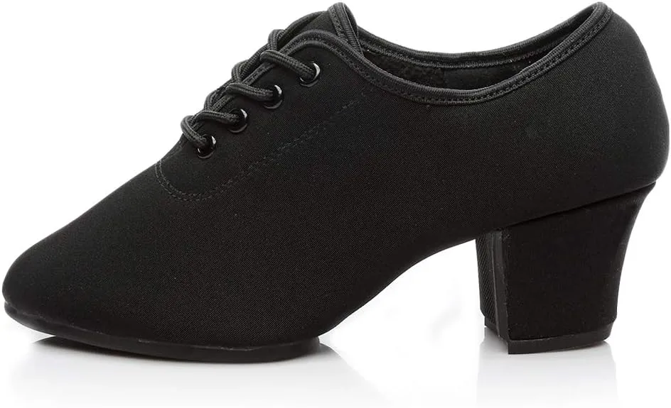 Women's lace-up Latin Dance Shoes Ballroom Modern Jazz Dance Practice Performance Shoes with Closed Toes,Model NJB
