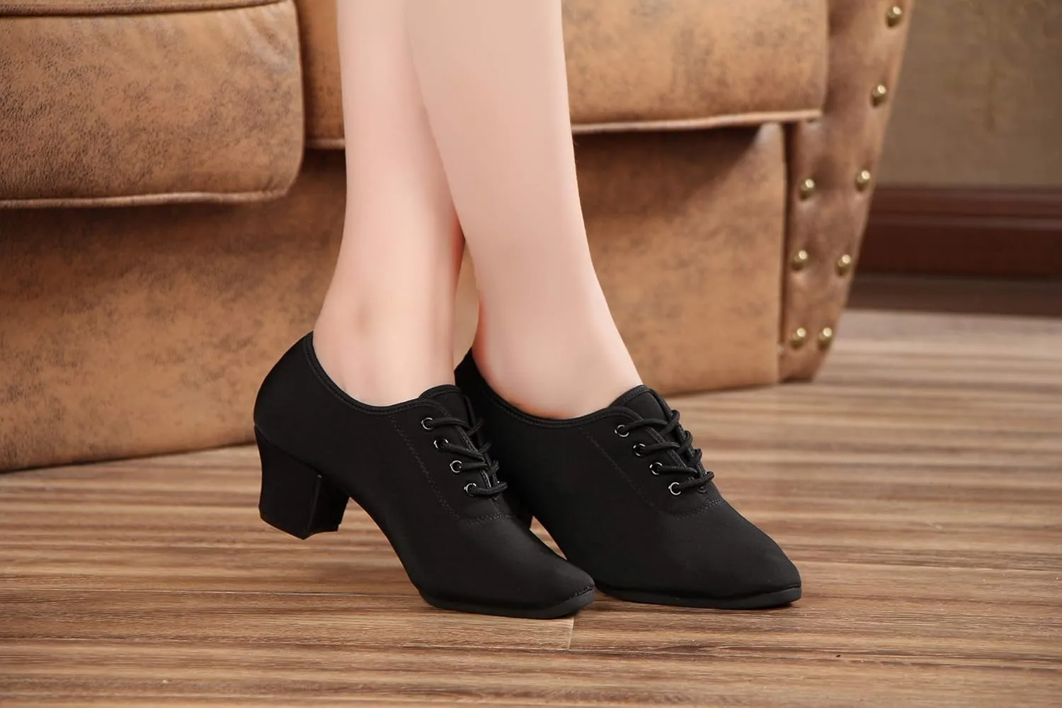 Women's lace-up Latin Dance Shoes Ballroom Modern Jazz Dance Practice Performance Shoes with Closed Toes,Model NJB