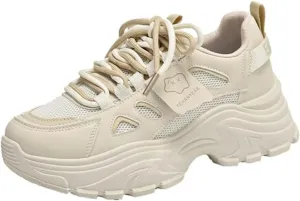 Womens Leather Lace Up Chunky Sneakers Fashion Platform Non-Slip Cute Shoes Casual Dad Walking Driving Travel Shoes