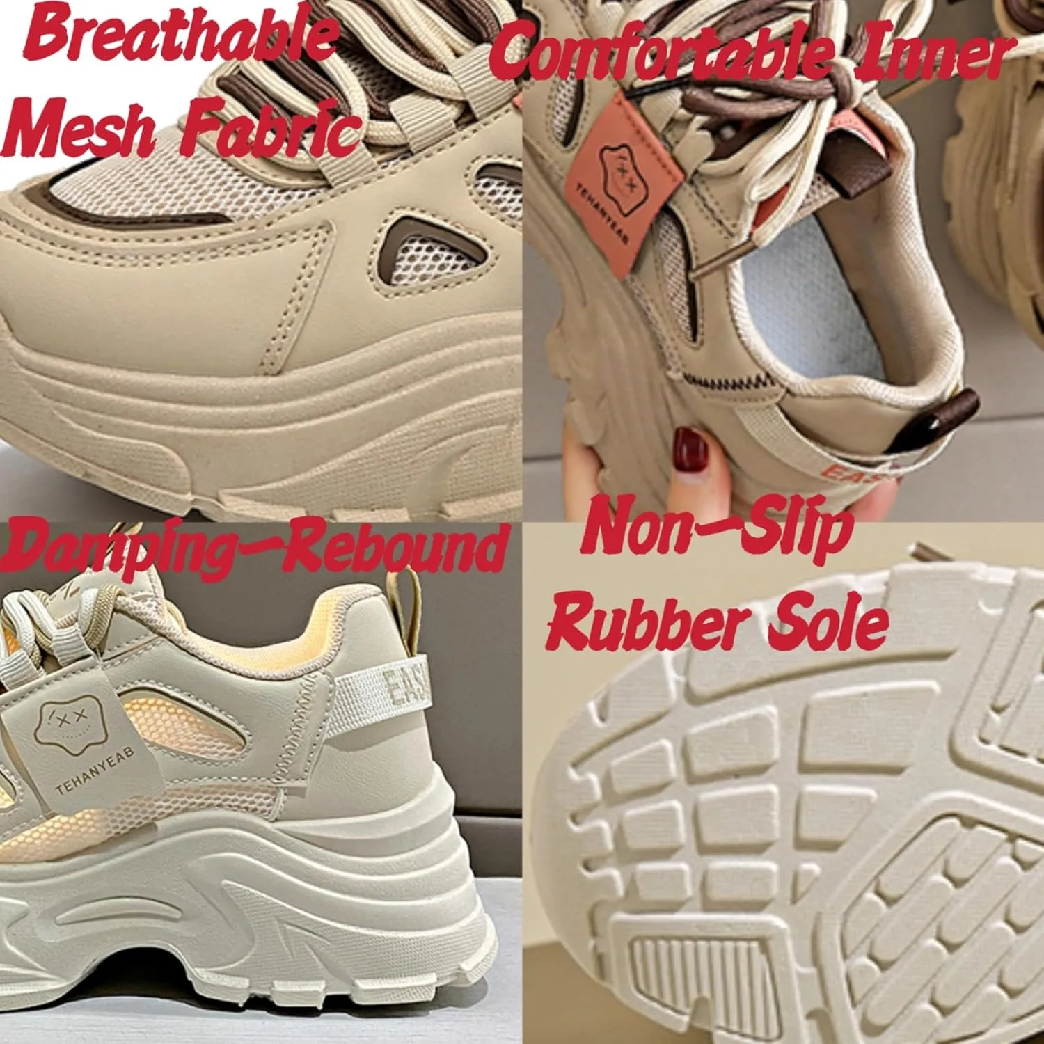Womens Leather Lace Up Chunky Sneakers Fashion Platform Non-Slip Cute Shoes Casual Dad Walking Driving Travel Shoes