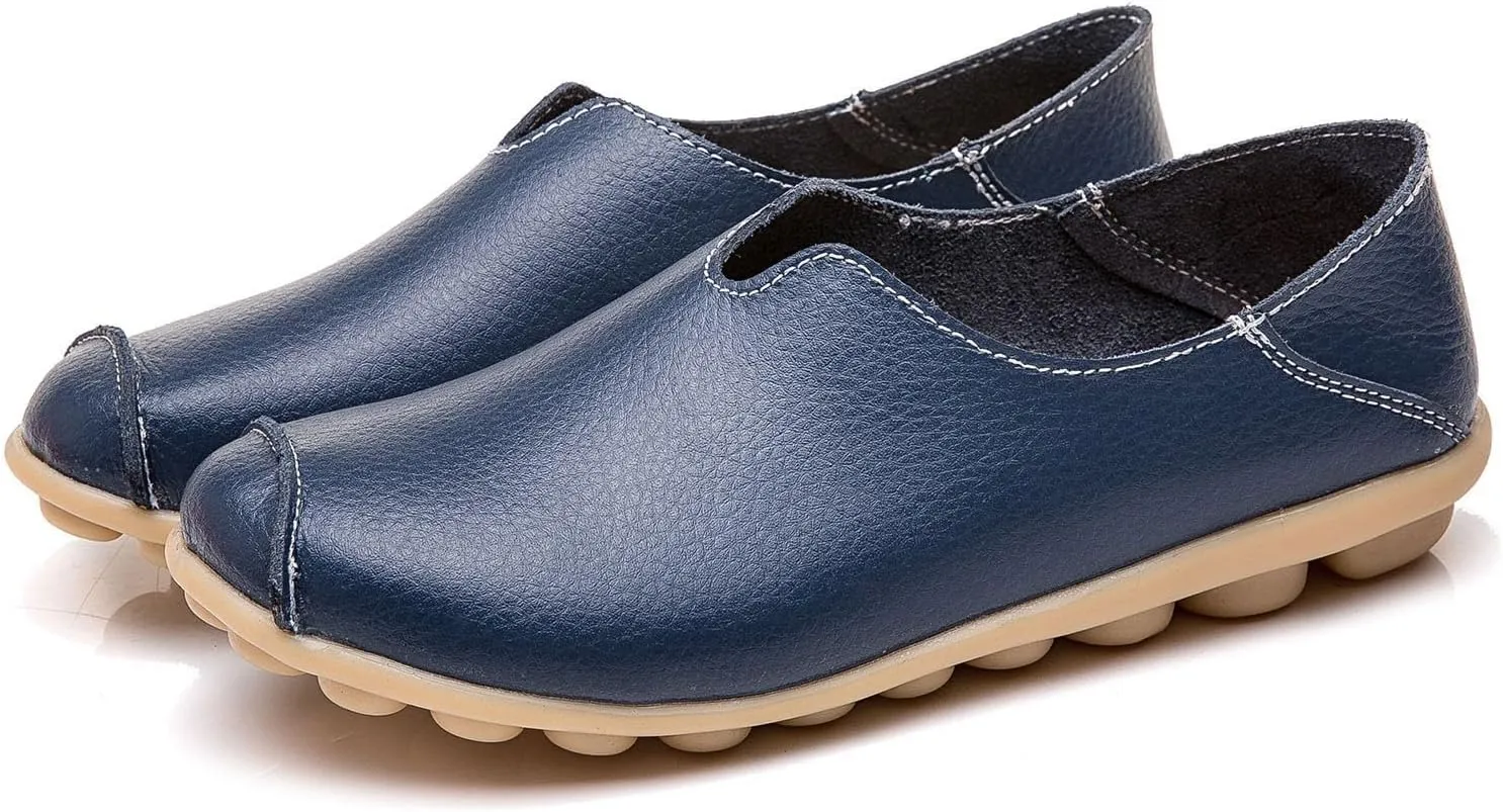 Womens Leather Shoes Casual Dressy Comfortable Loafers Summer Slip On Walking Driving Flats Lightweight Work Shoes 2025 Fashion