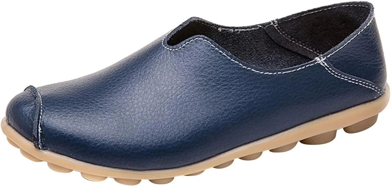 Womens Leather Shoes Casual Dressy Comfortable Loafers Summer Slip On Walking Driving Flats Lightweight Work Shoes 2025 Fashion