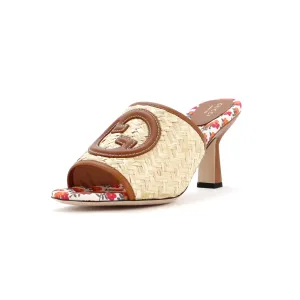 Women's Mabel Heeled Mule Sandals Raffia with Leather