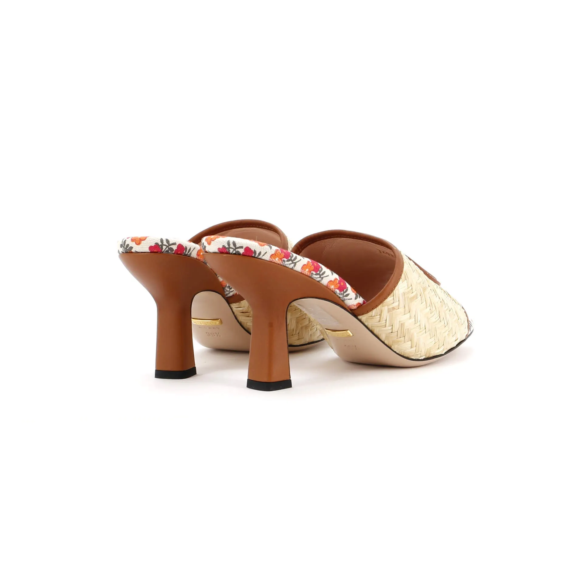 Women's Mabel Heeled Mule Sandals Raffia with Leather