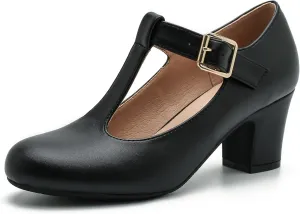 Women's Mary Jane Pumps T-Strap Block Chunky High Heels Ankle Strap Buckle Comfortable Wedding Dress Evening Party Shoes