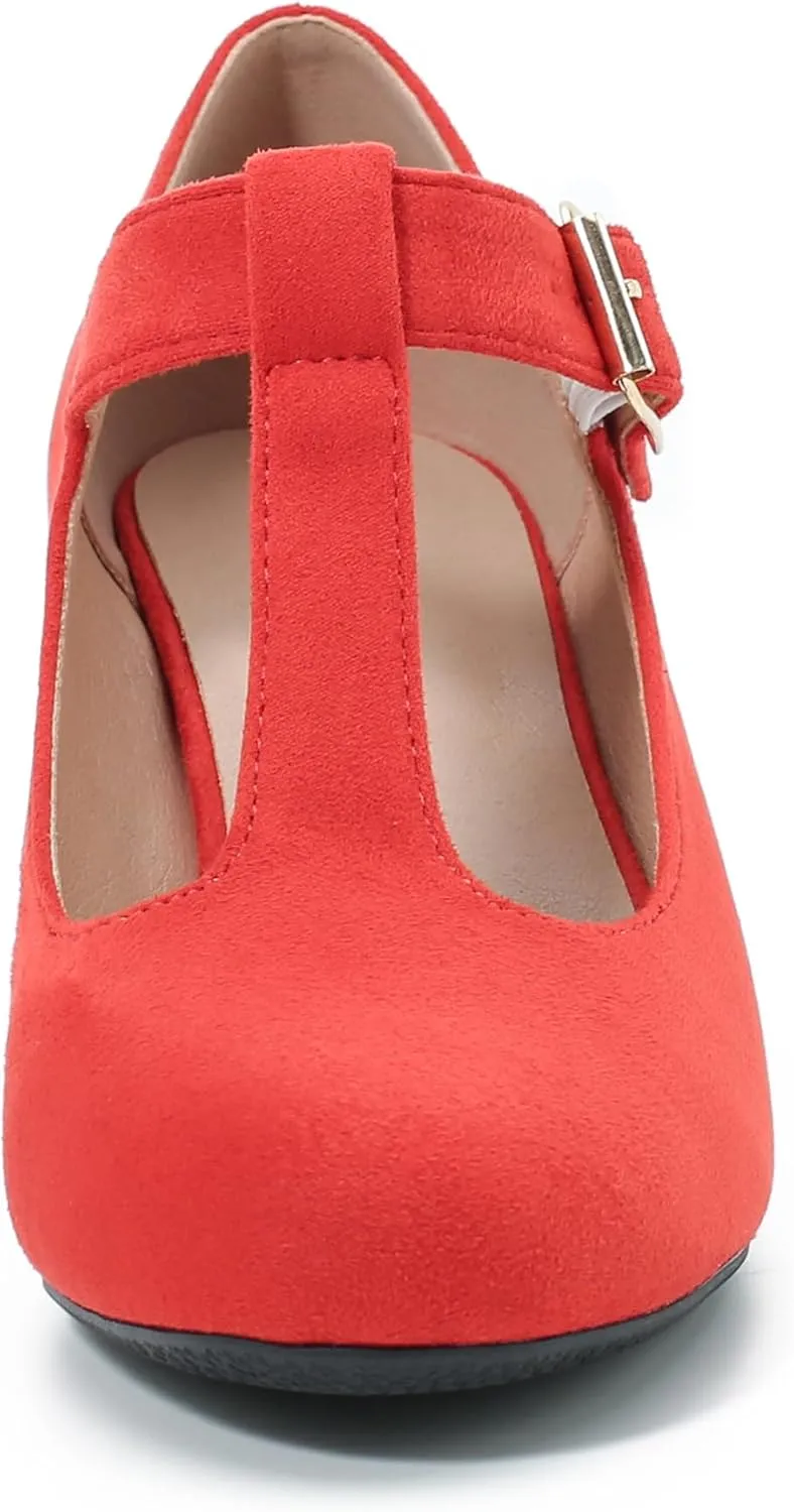 Women's Mary Jane Pumps T-Strap Block Chunky High Heels Ankle Strap Buckle Comfortable Wedding Dress Evening Party Shoes