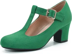 Women's Mary Jane Pumps T-Strap Block Chunky High Heels Ankle Strap Buckle Comfortable Wedding Dress Evening Party Shoes