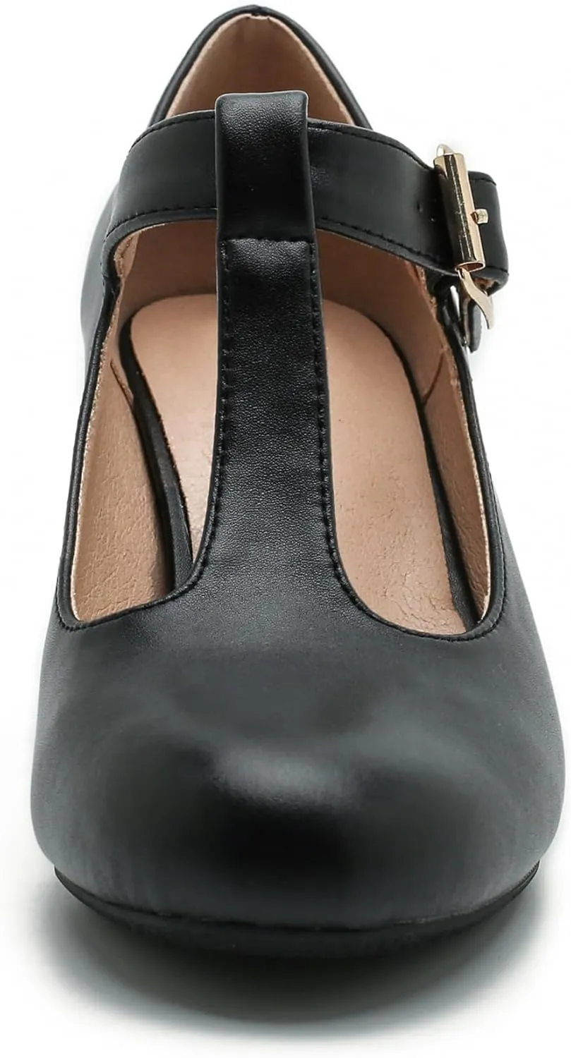 Women's Mary Jane Pumps T-Strap Block Chunky High Heels Ankle Strap Buckle Comfortable Wedding Dress Evening Party Shoes