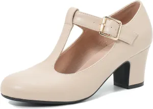 Women's Mary Jane Pumps T-Strap Block Chunky High Heels Ankle Strap Buckle Comfortable Wedding Dress Evening Party Shoes