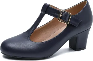 Women's Mary Jane Pumps T-Strap Block Chunky High Heels Ankle Strap Buckle Comfortable Wedding Dress Evening Party Shoes