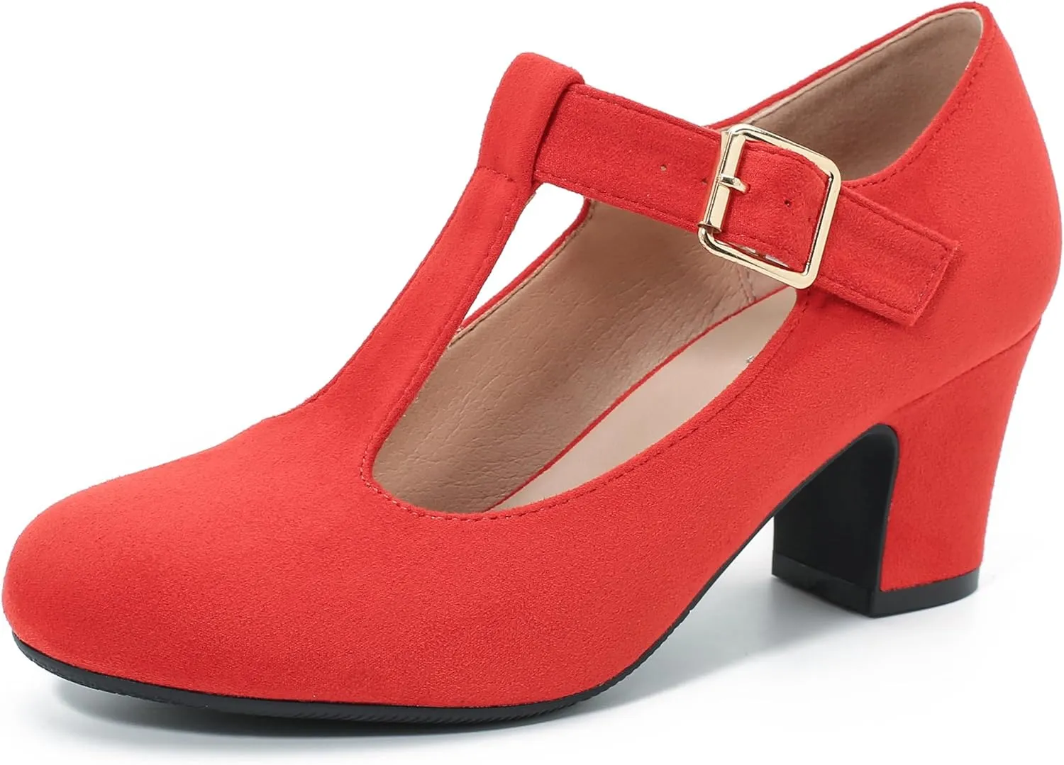 Women's Mary Jane Pumps T-Strap Block Chunky High Heels Ankle Strap Buckle Comfortable Wedding Dress Evening Party Shoes