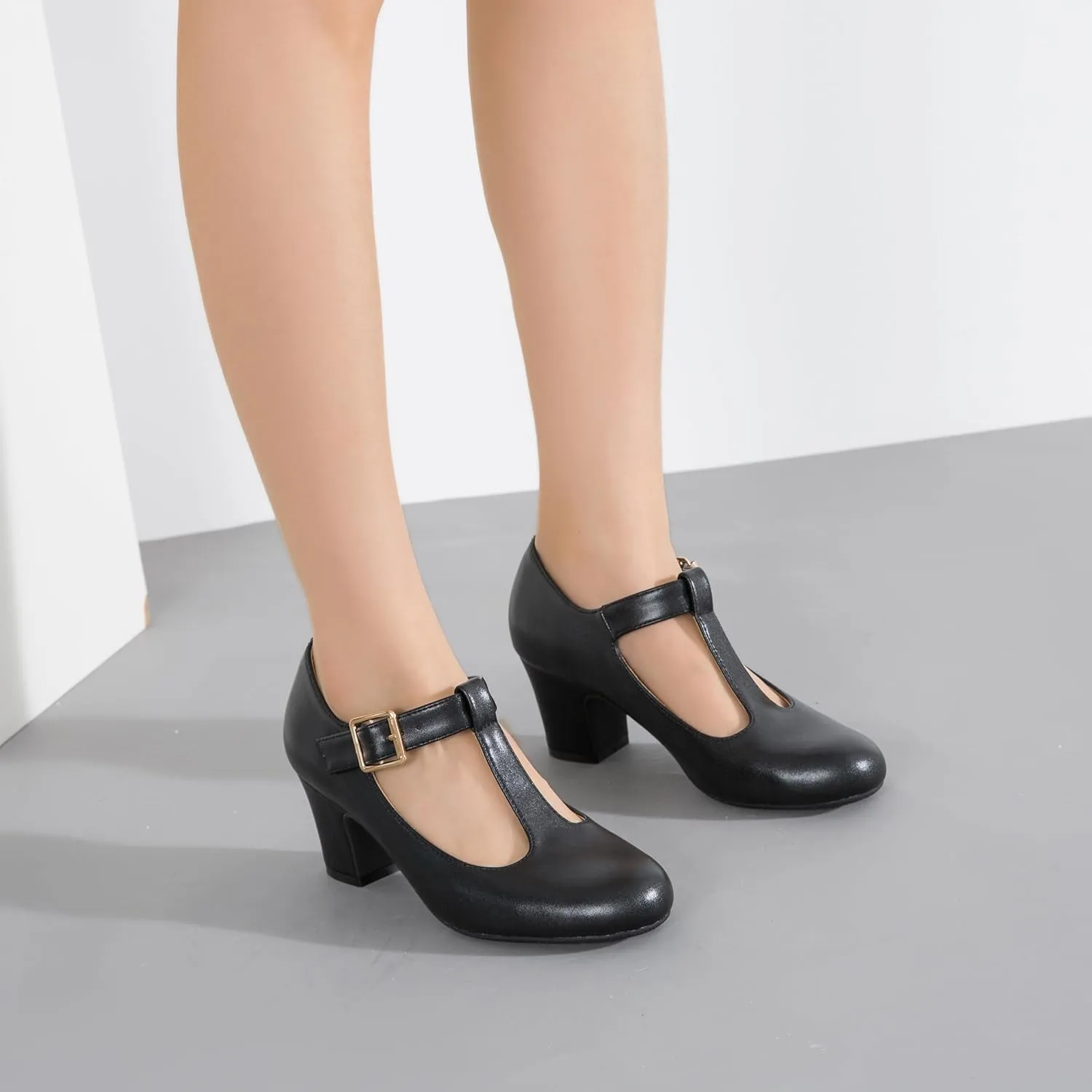 Women's Mary Jane Pumps T-Strap Block Chunky High Heels Ankle Strap Buckle Comfortable Wedding Dress Evening Party Shoes