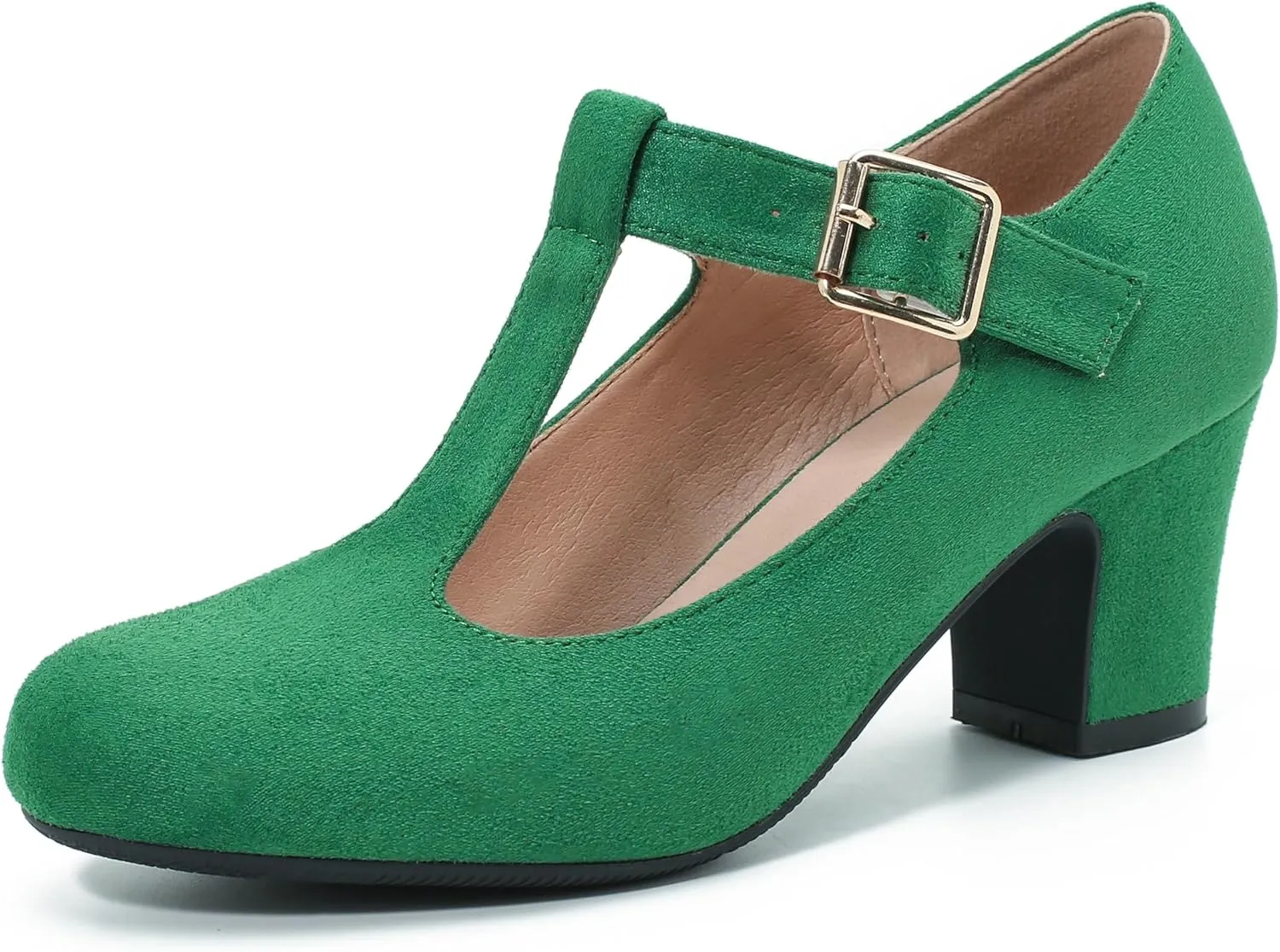 Women's Mary Jane Pumps T-Strap Block Chunky High Heels Ankle Strap Buckle Comfortable Wedding Dress Evening Party Shoes