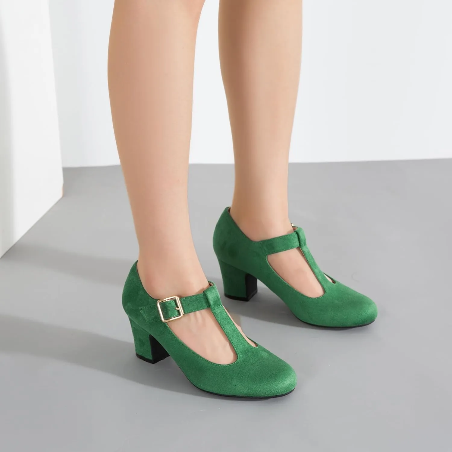 Women's Mary Jane Pumps T-Strap Block Chunky High Heels Ankle Strap Buckle Comfortable Wedding Dress Evening Party Shoes