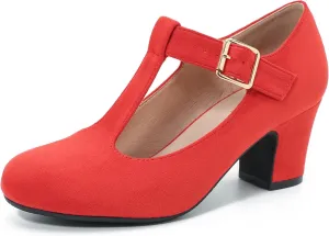 Women's Mary Jane Pumps T-Strap Block Chunky High Heels Ankle Strap Buckle Comfortable Wedding Dress Evening Party Shoes
