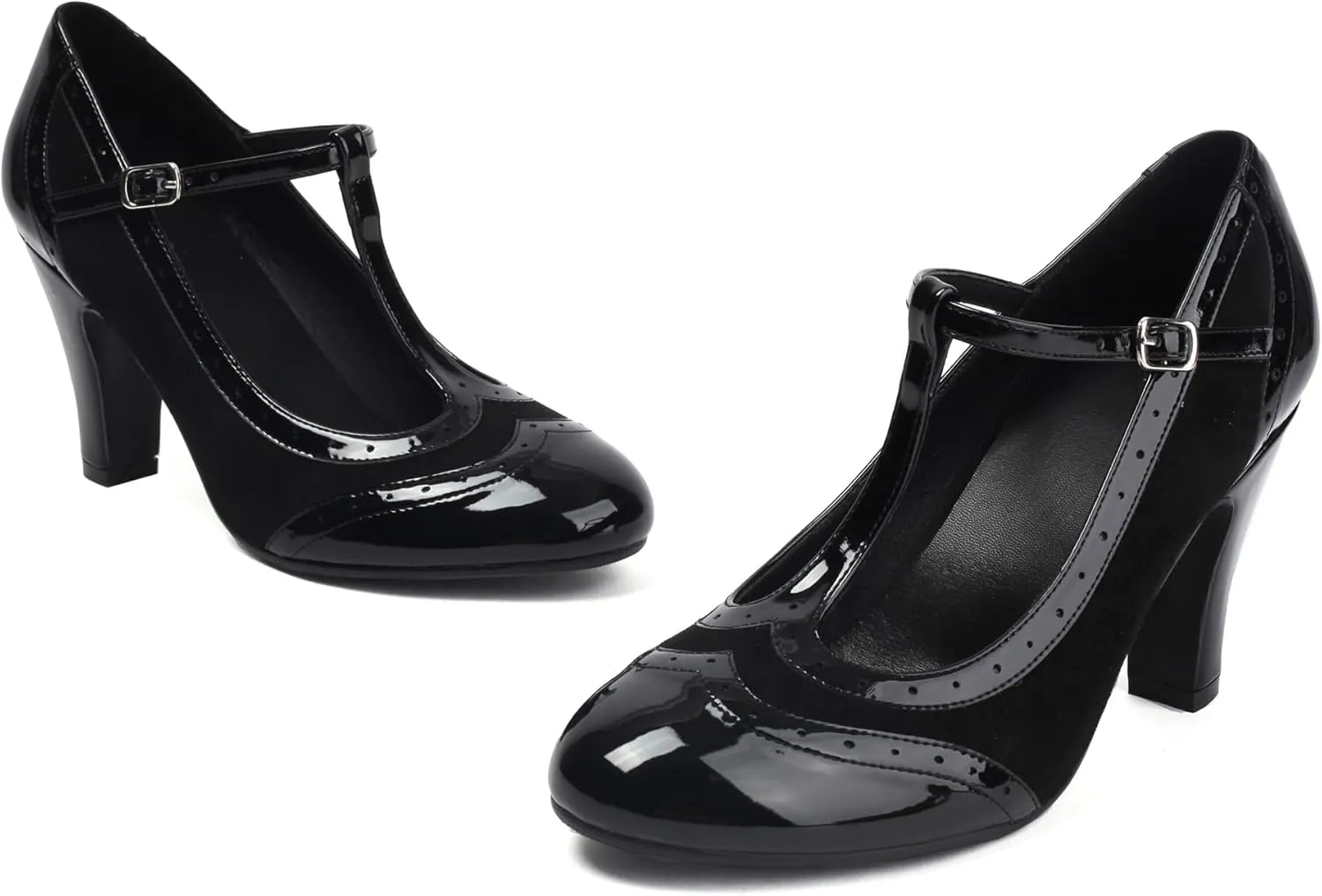 Women's Mary Jane Wingtip Rockability Oxford Close Round Toe Vintage 1950s Gatsby Heels T-Straps Retro 1920s Victorian Pumps Shoes