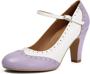 Women's Mary Jane Wingtip Rockability Oxford Two Tones Close Round Toe Vintage 1950s Heels Ankle Straps Retro 1920s Victorian Pumps Shoes