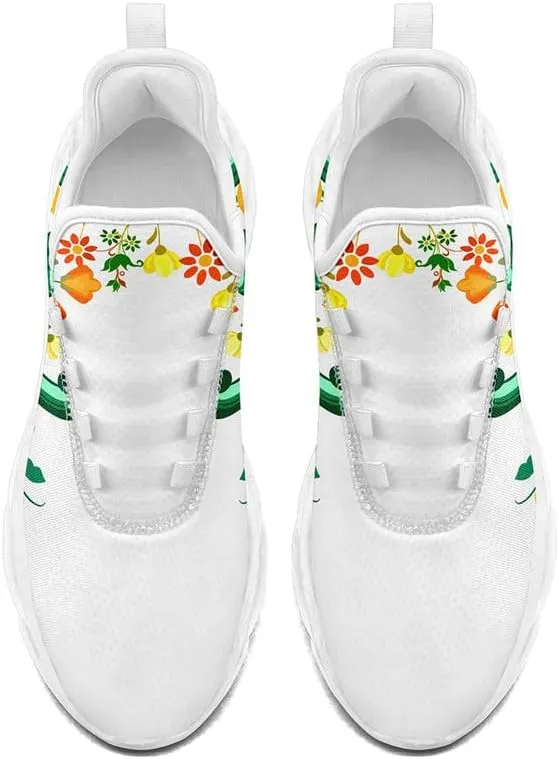 Women's Mexican Flower Running Shoes Vintage Floral Print Athletic Cushion Non Slip Sports Walking Sneaker Gym Tennis Shoes Mother's Gift