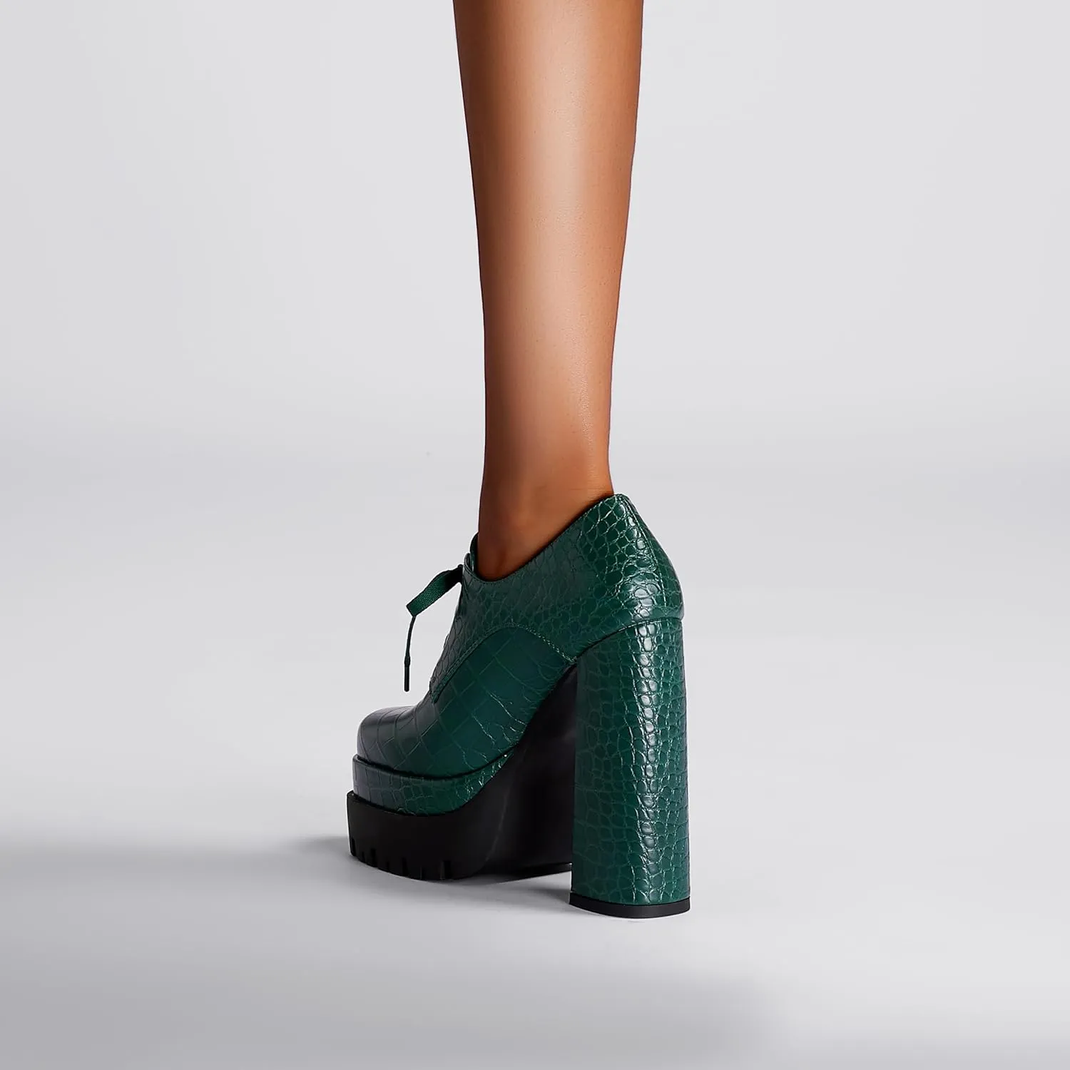 Women's Platform Pumps Round Toe Lace Up Oxford Shoes 15cm/6 inch Chunky Heel Ankle Booties