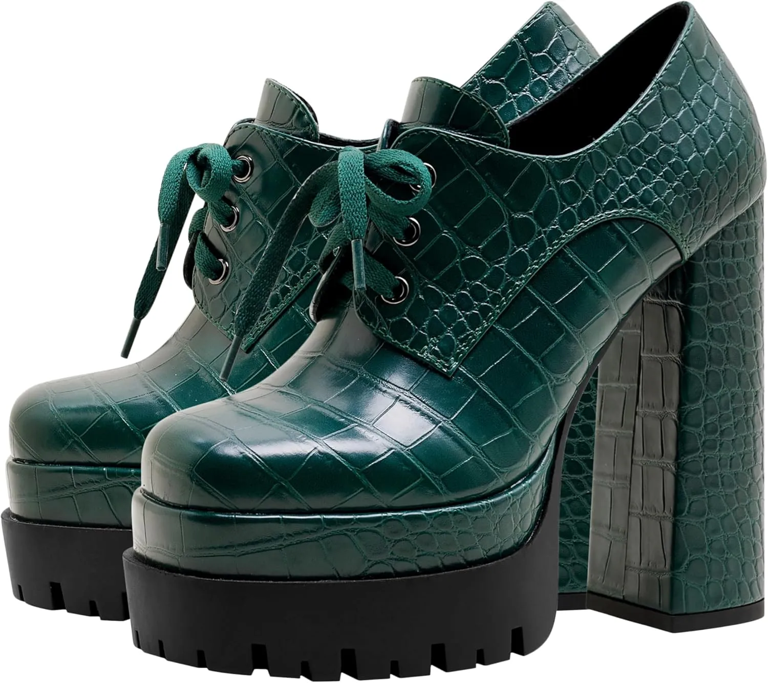 Women's Platform Pumps Round Toe Lace Up Oxford Shoes 15cm/6 inch Chunky Heel Ankle Booties