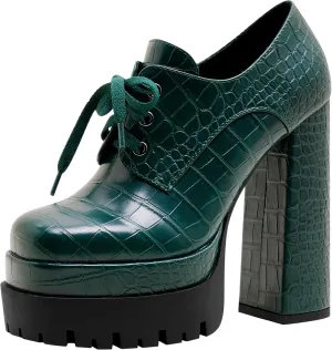 Women's Platform Pumps Round Toe Lace Up Oxford Shoes 15cm/6 inch Chunky Heel Ankle Booties