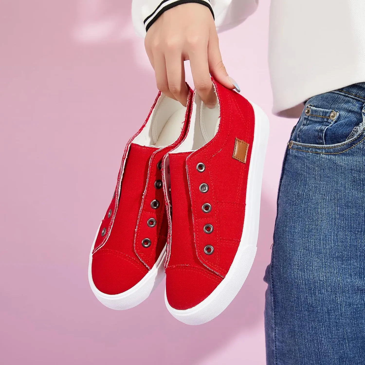 Women's Slip on Shoes Non Slip Fashion Canvas Sneakers Low Top Casual Shoes