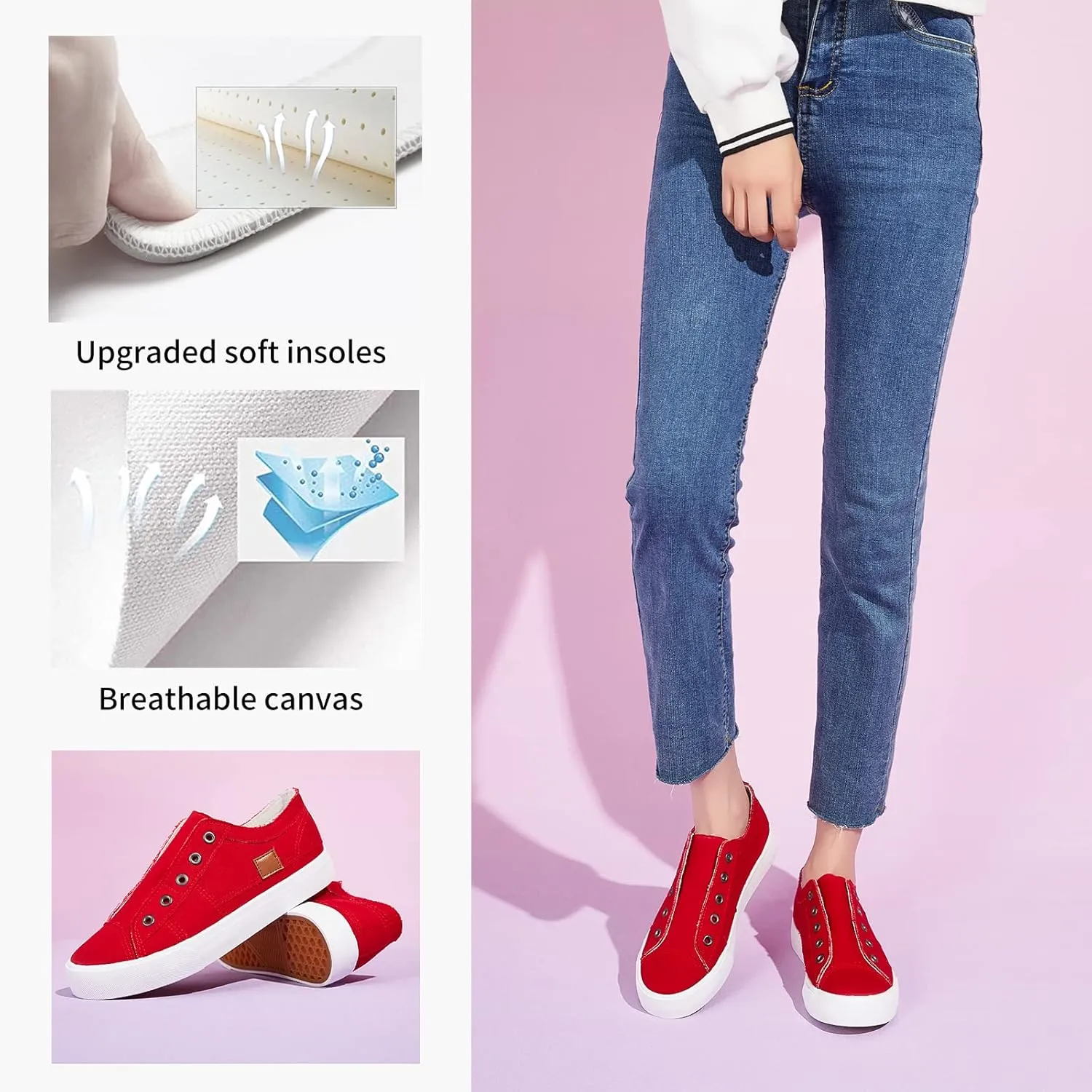 Women's Slip on Shoes Non Slip Fashion Canvas Sneakers Low Top Casual Shoes