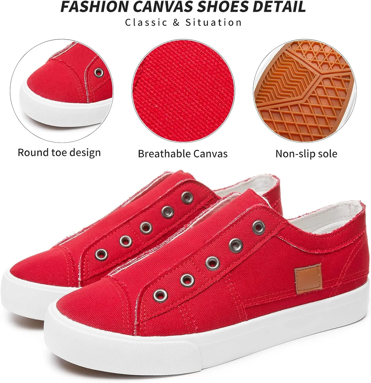 Women's Slip on Shoes Non Slip Fashion Canvas Sneakers Low Top Casual Shoes