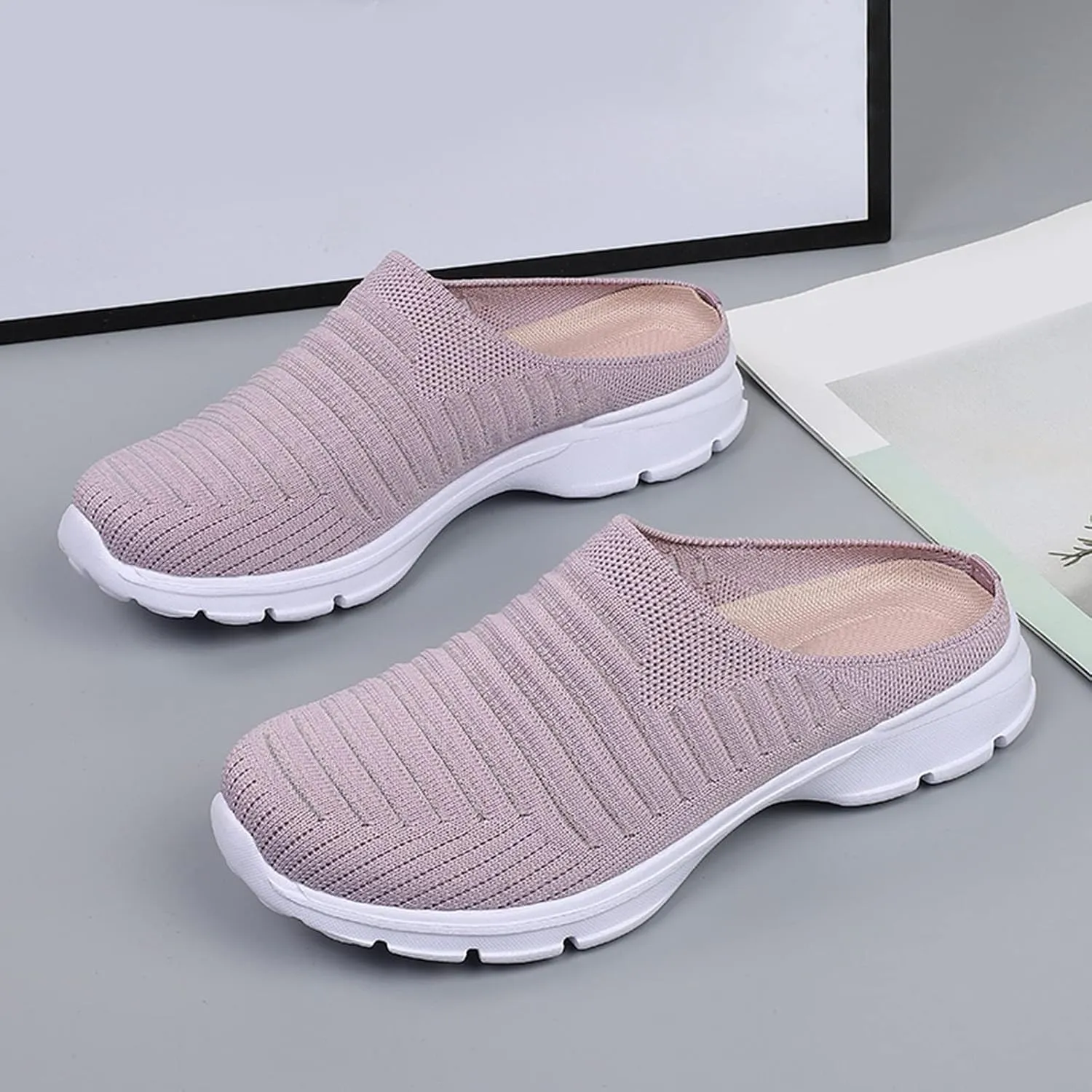 Womens Summer Breathable Mesh Slippers Slip On Shoes Women Winter Brown Casual Shoes Fashion Sneakers 2025 Brown Tennis Shoe Loafers Casual Slip On