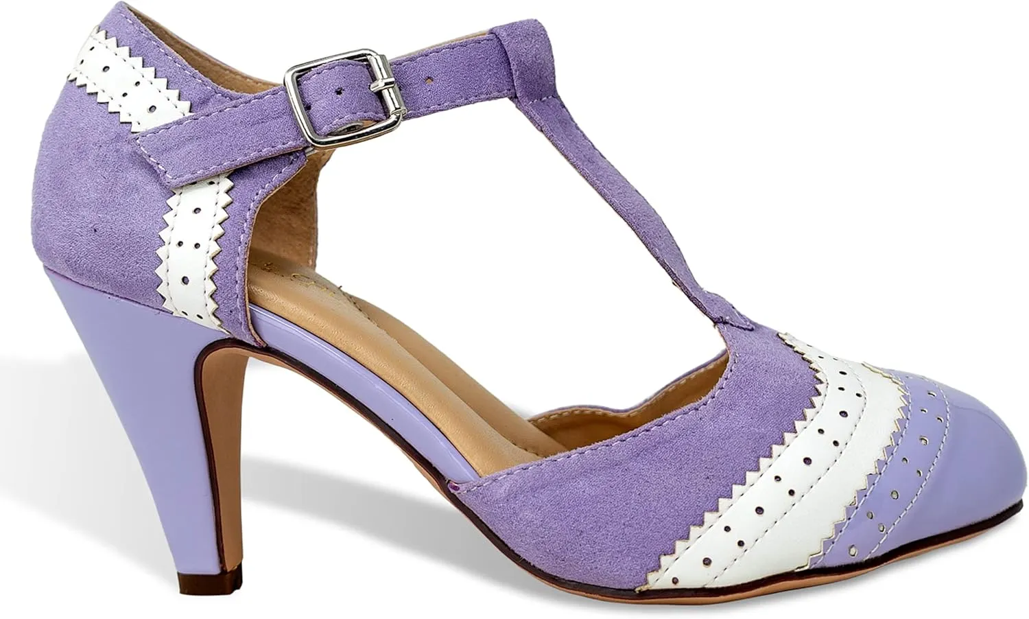Women's Two Tones Wing Tips Retro Rockability 1950s Vintage T-Strap Pinup Style Pump Flapper