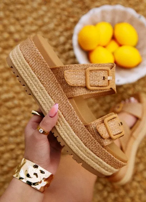Woven Platform Sandals- Tan