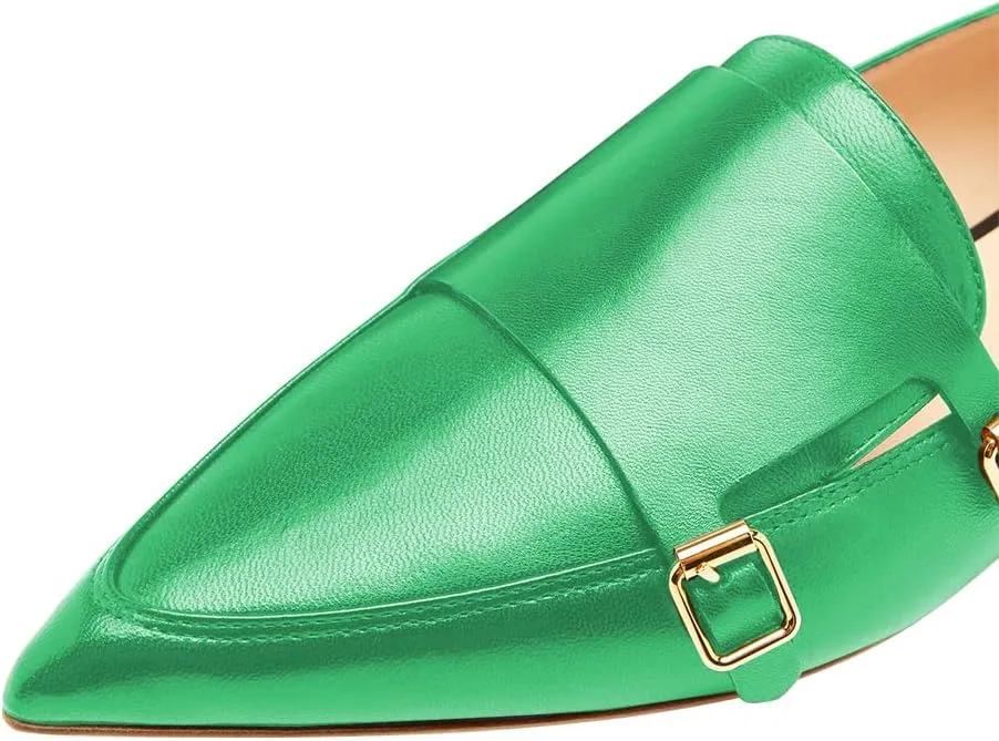 XYD Women Fashion Closed Pointed Toe Flats Slip on Double Buckles Upper Strap Loafers Dress Office Shoes