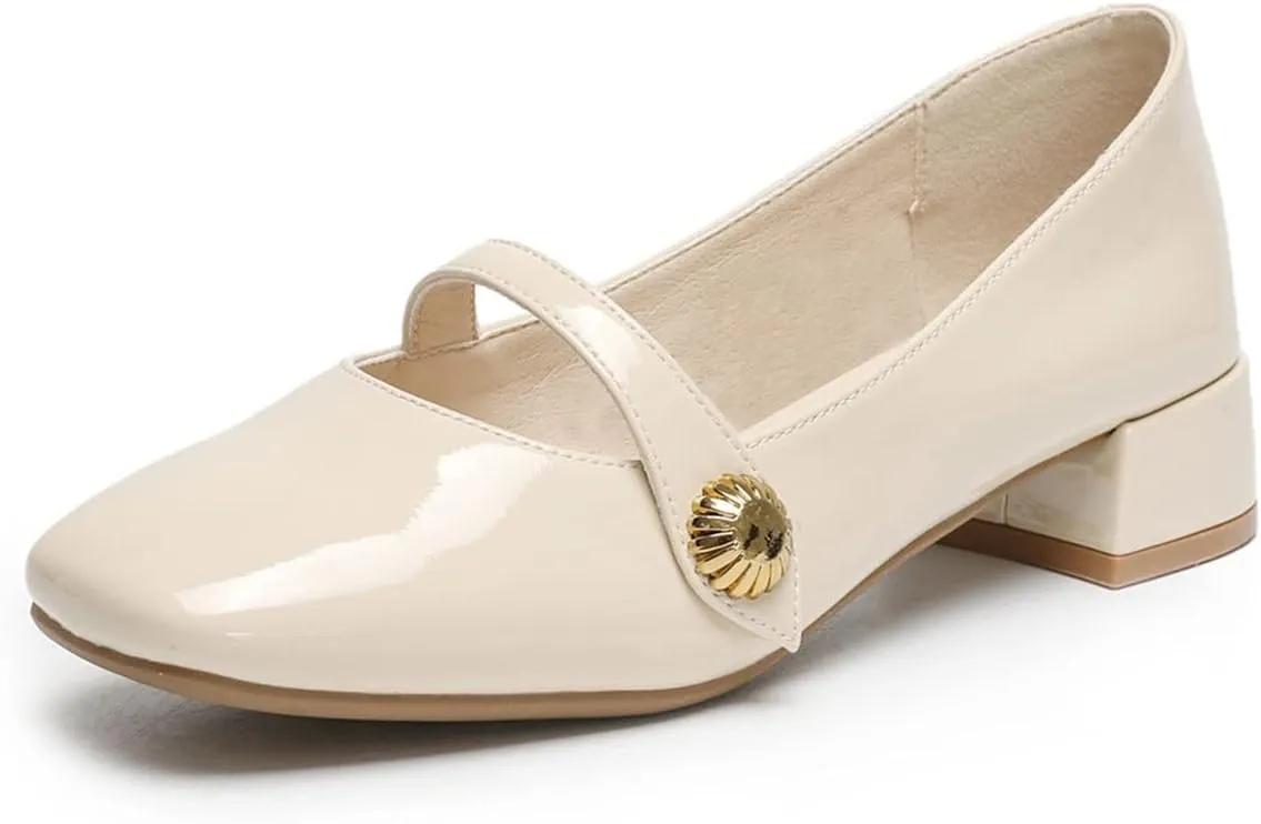 YDN Women Square Toe Mary Janes Block Low Heel Pumps Daisy Buckle Formal Wear Dress Outdoor Shoes Size 4-15 US