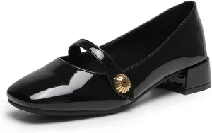 YDN Women Square Toe Mary Janes Block Low Heel Pumps Daisy Buckle Formal Wear Dress Outdoor Shoes Size 4-15 US