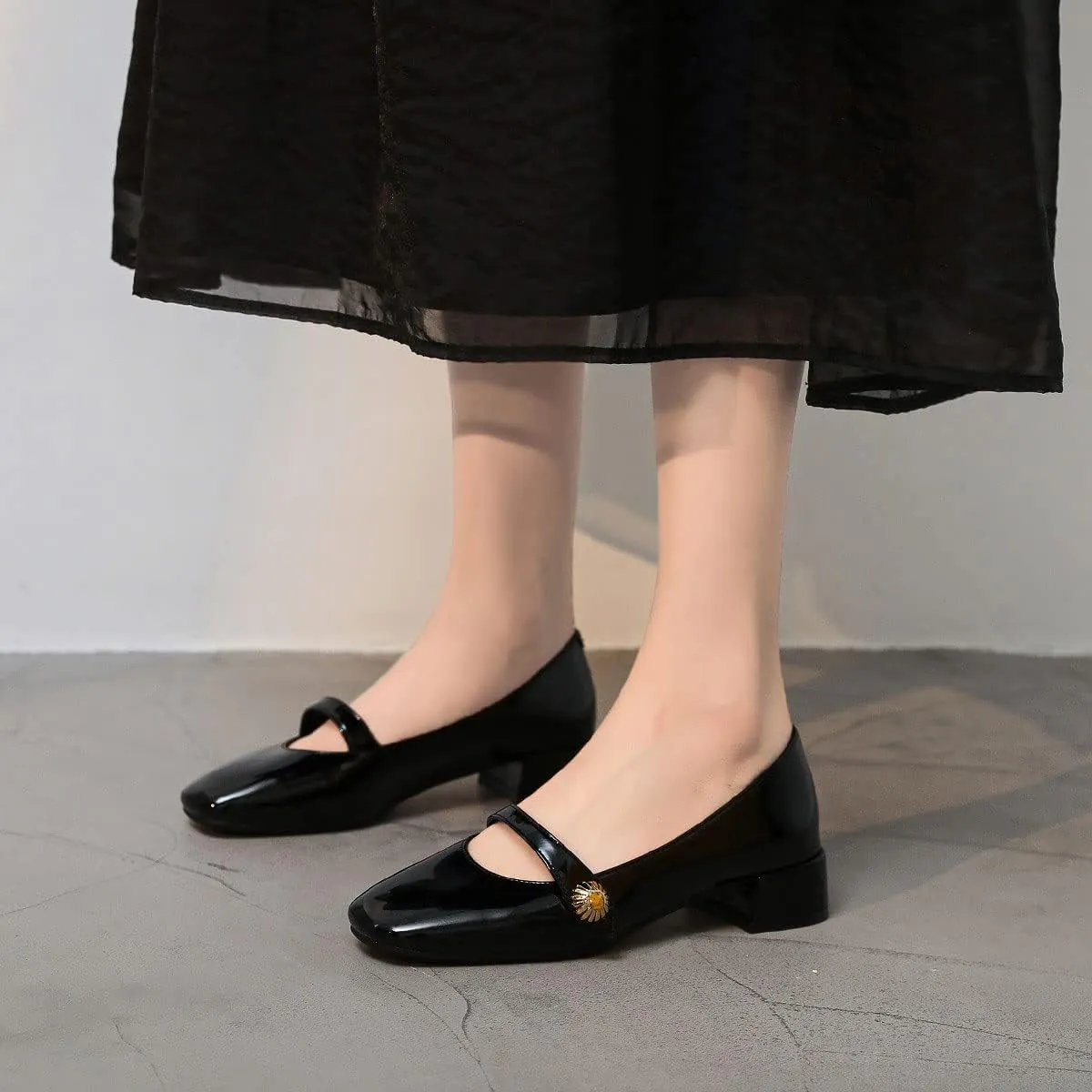 YDN Women Square Toe Mary Janes Block Low Heel Pumps Daisy Buckle Formal Wear Dress Outdoor Shoes Size 4-15 US