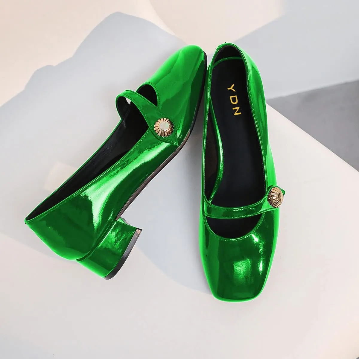 YDN Women Square Toe Mary Janes Block Low Heel Pumps Daisy Buckle Formal Wear Dress Outdoor Shoes Size 4-15 US