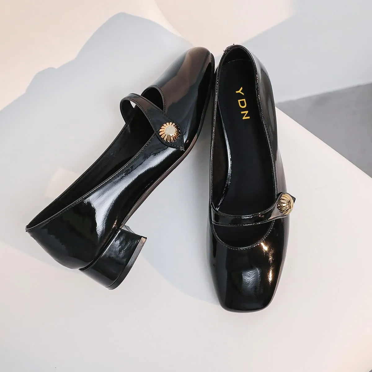 YDN Women Square Toe Mary Janes Block Low Heel Pumps Daisy Buckle Formal Wear Dress Outdoor Shoes Size 4-15 US