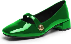 YDN Women Square Toe Mary Janes Block Low Heel Pumps Daisy Buckle Formal Wear Dress Outdoor Shoes Size 4-15 US