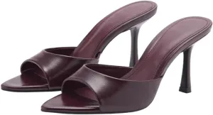 YIYA Women's Open Pointed Peep Toe Mules Kitten Heels Stiletto High Heels Slide Sandals Summer Slip On Backless Dress Spring Summer Pumps Shoes
