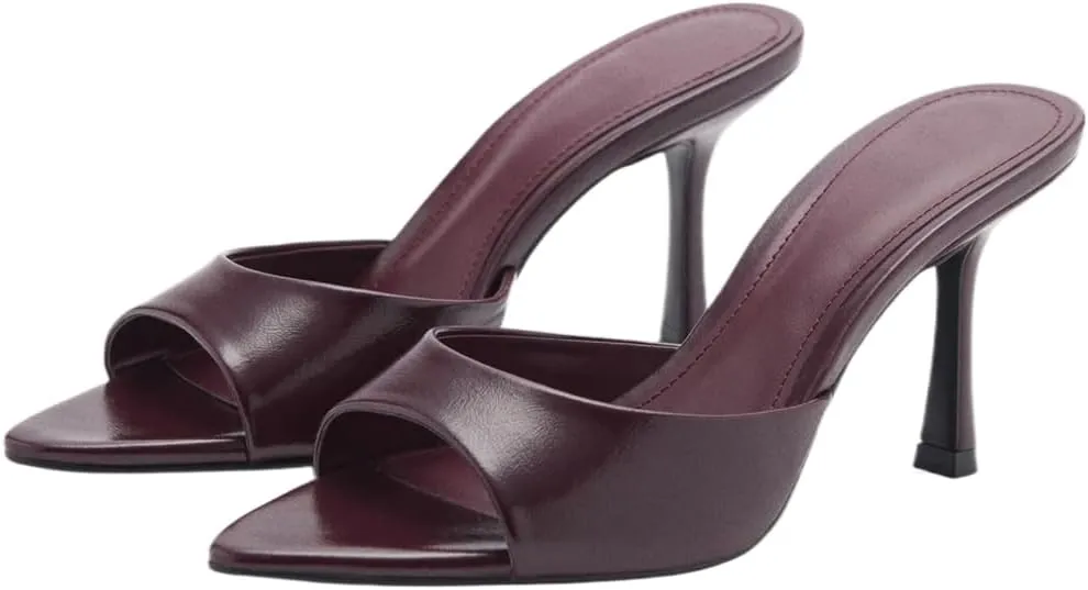 YIYA Women's Open Pointed Peep Toe Mules Kitten Heels Stiletto High Heels Slide Sandals Summer Slip On Backless Dress Spring Summer Pumps Shoes