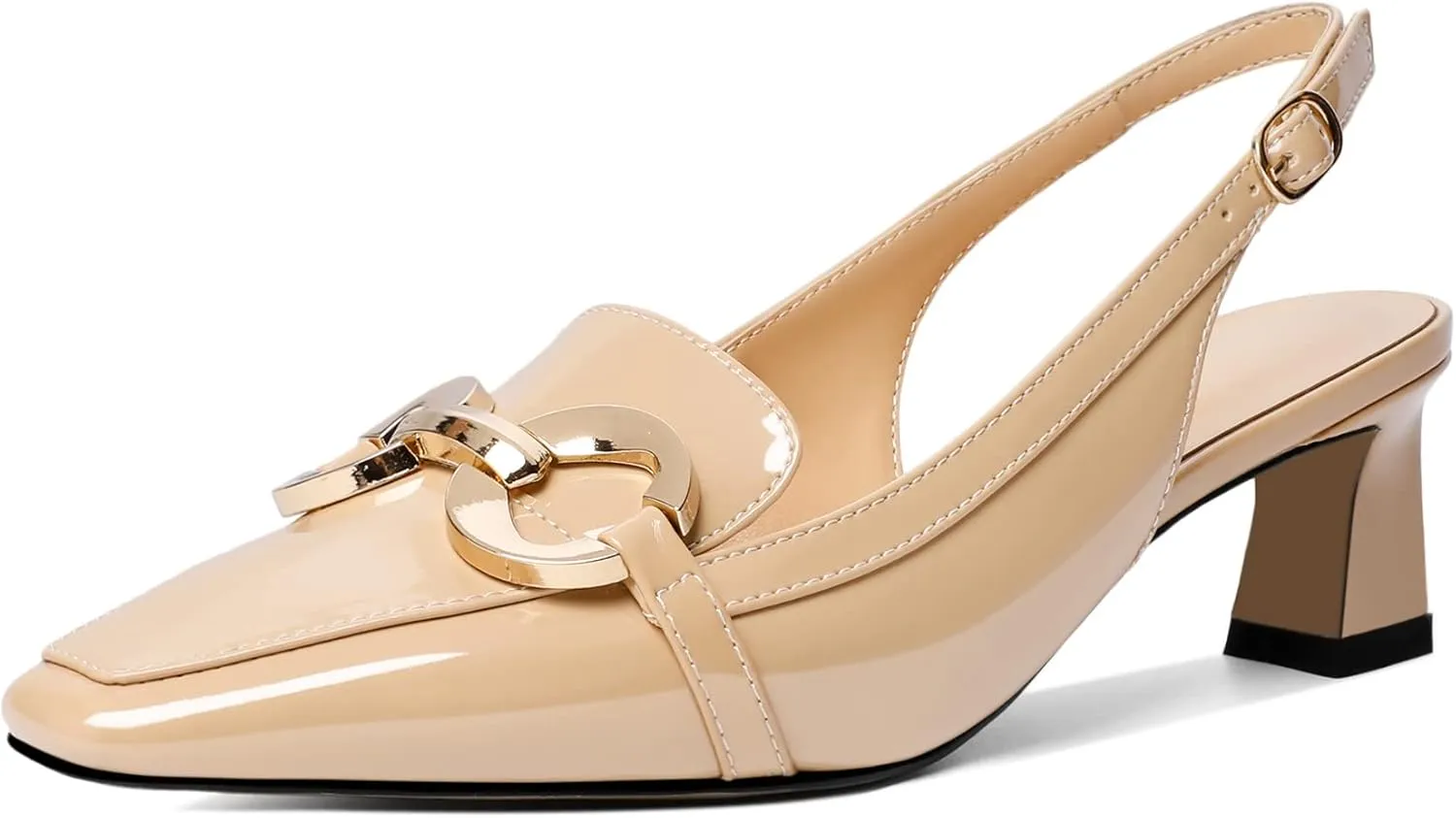 Zamikoo Women's Slingback Kitten Heels, Square Toe Loafers Low Heeled Sandals with Adjustable Buckle, Dress Shoes for Ladies Office Wedding Evening 2 Inch