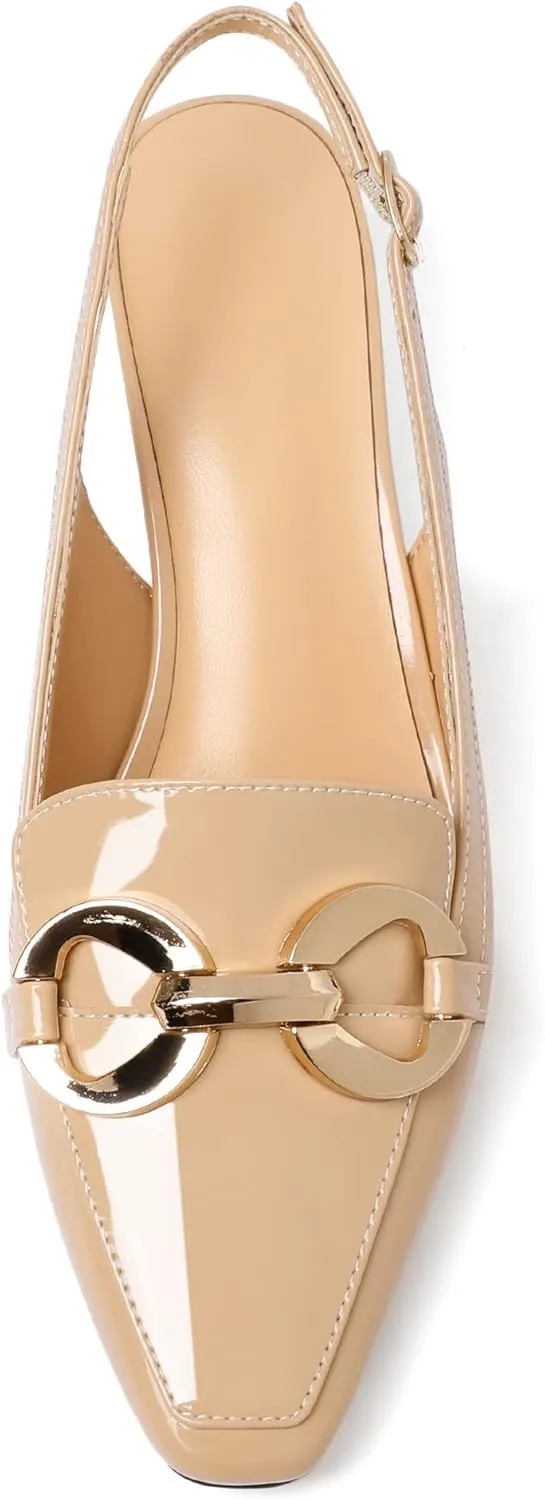 Zamikoo Women's Slingback Kitten Heels, Square Toe Loafers Low Heeled Sandals with Adjustable Buckle, Dress Shoes for Ladies Office Wedding Evening 2 Inch