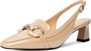 Zamikoo Women's Slingback Kitten Heels, Square Toe Loafers Low Heeled Sandals with Adjustable Buckle, Dress Shoes for Ladies Office Wedding Evening 2 Inch